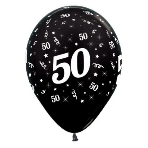 Balloons Age 50 Black Metallic  - Pack of 6