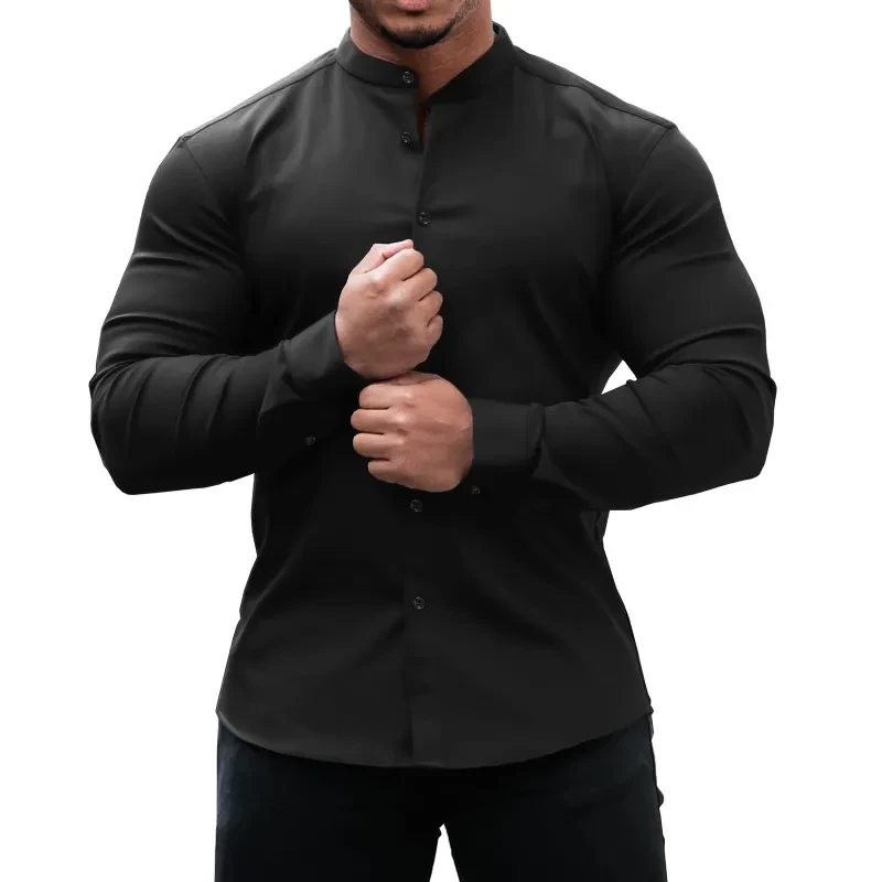 Men's Slim Fit Solid Color Long Sleeve Shirt
