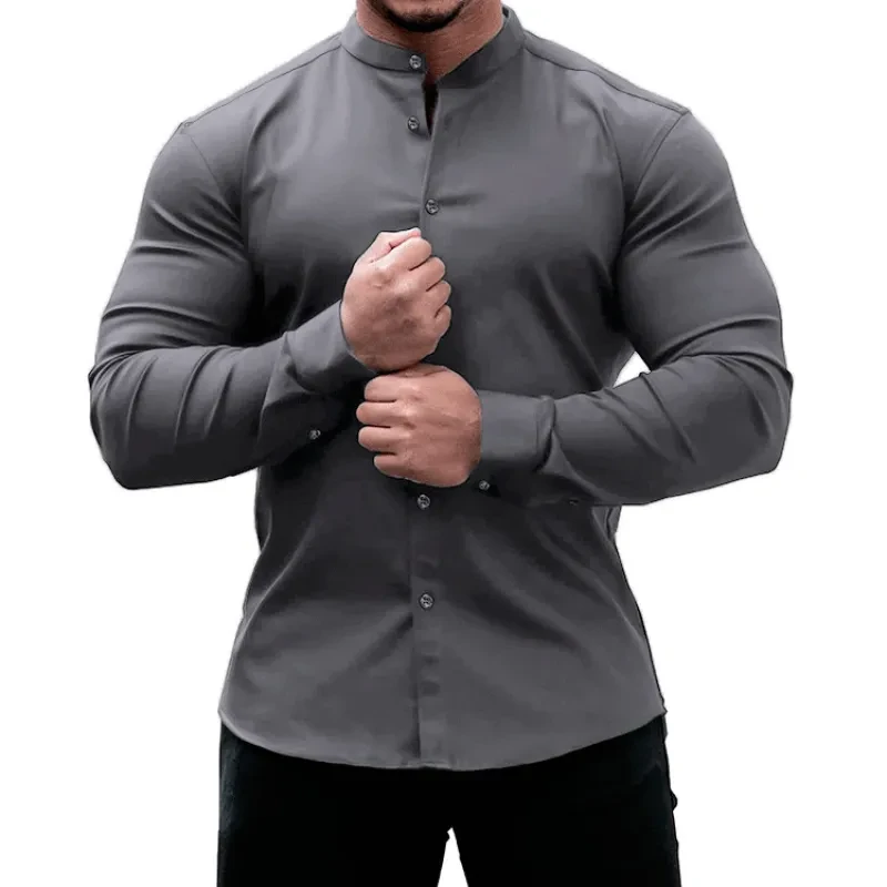 Men's Slim Fit Solid Color Long Sleeve Shirt