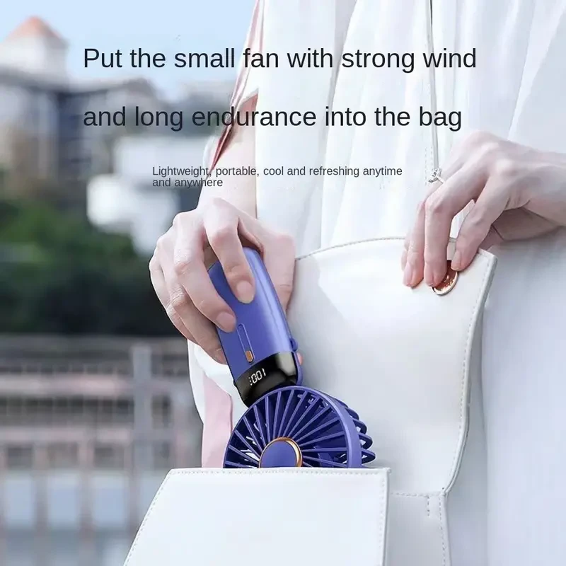 Portable Handheld Fan with 5-Level Air Volume Adjustment - USB Rechargeable, Silent and Ultra-Light with Smartphone Stand
