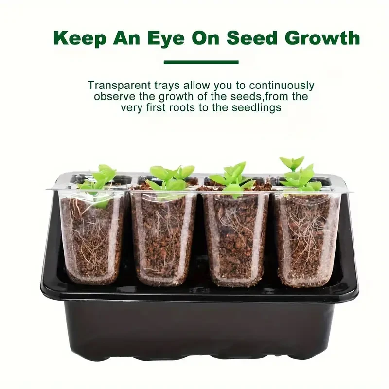 10-Pack Seedling Starter Trays - Humidity Adjustable, 12-Cell Grow Trays