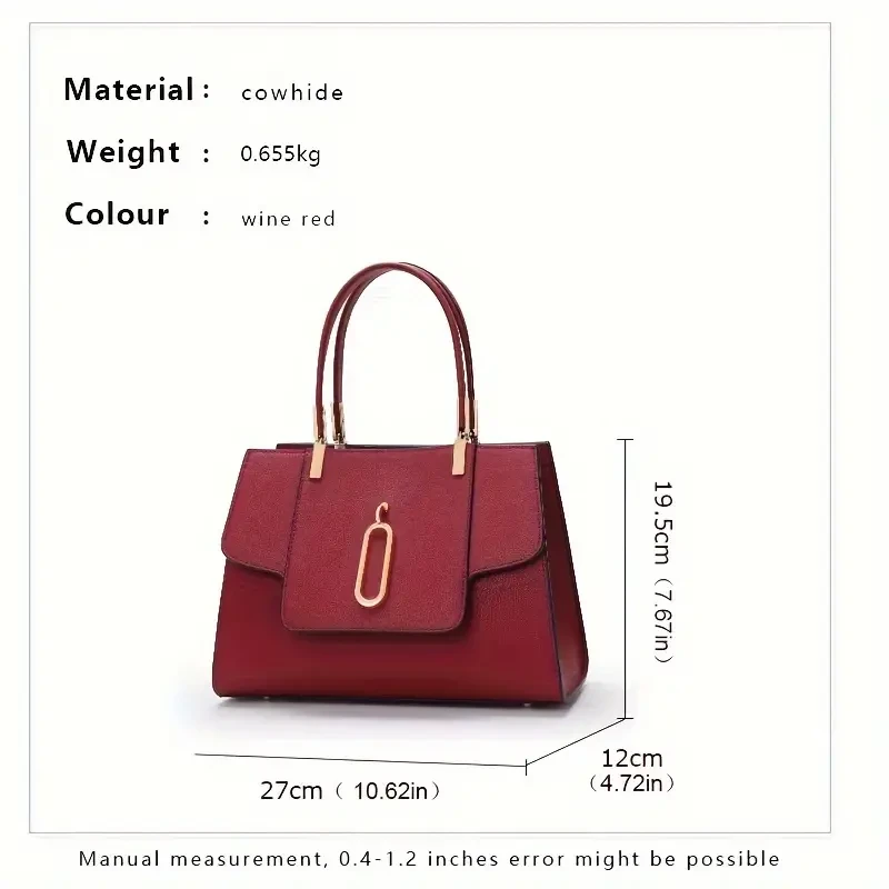 Elegant Wine Red Cowhide Tote Bag