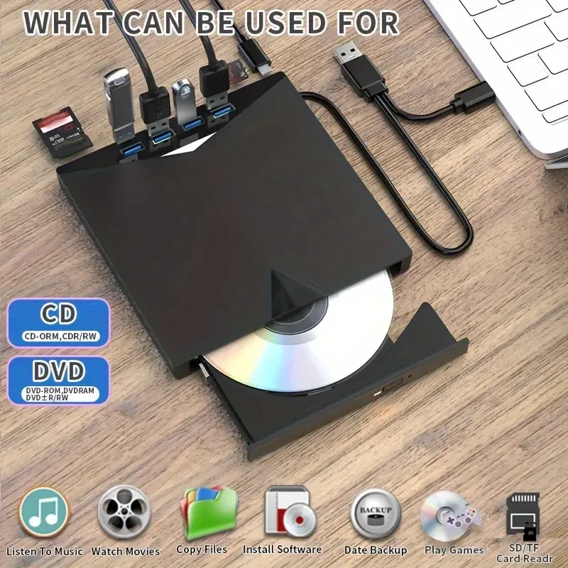 7-in-1 Portable SuperSpeed USB 3.0 CD/DVD Drive