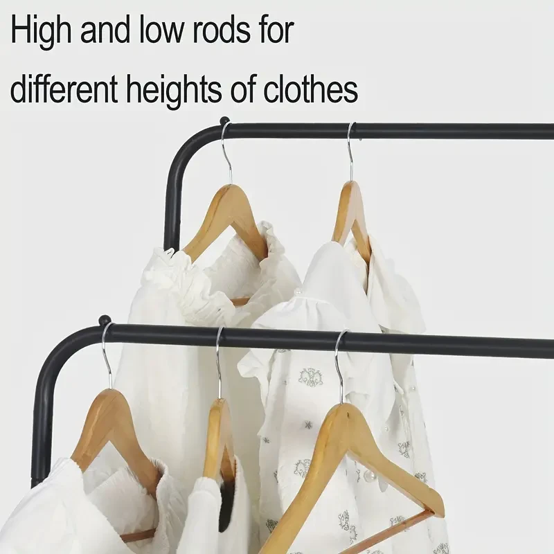 Mobile Double Rail Clothes Rack with Storage Shelves