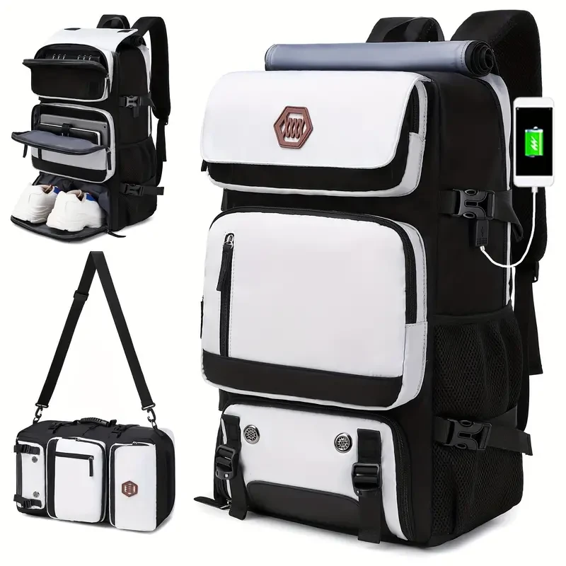 Men's Multi-Functional Trekking Backpack with Adjustable Straps and Shoe Storage - Waterproof and Durable Outdoor Knapsack