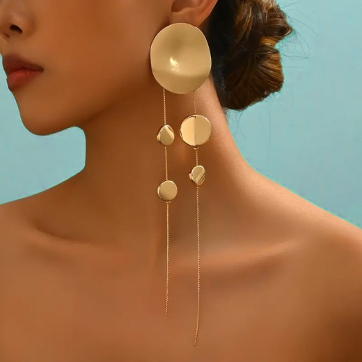Leopard Print Disc Long Tassel Earrings For Women