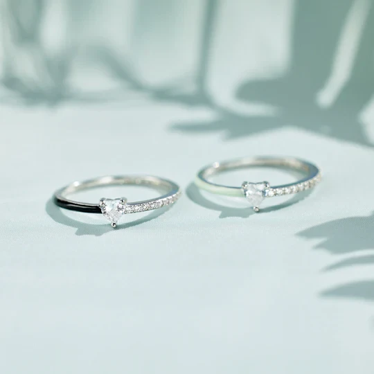 Best Bitches Matching Half Enamel Heart-Cut Rings
