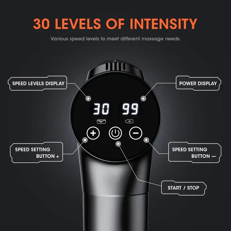 Deep Tissue Percussion Massage Gun - 4 Attachments & 30 Speed Settings