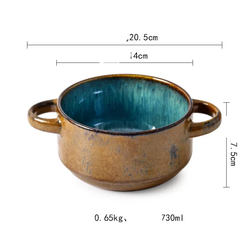 Ceramic Double Ear Bowl Single Household Eating Bowl