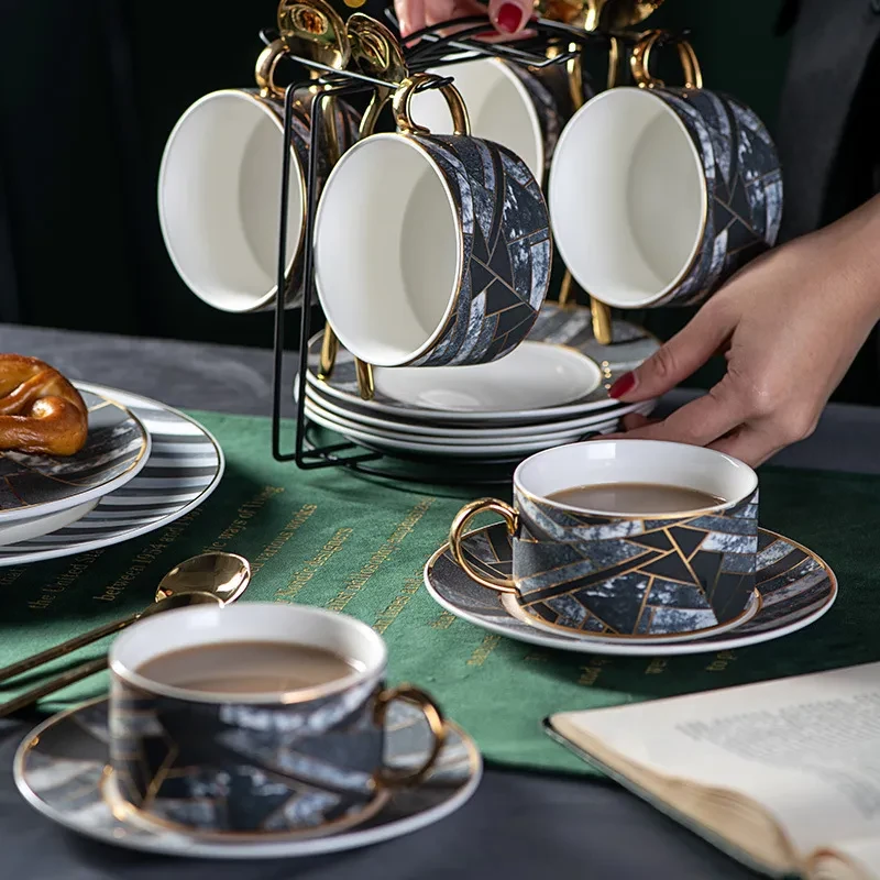 Diamond check coffee cup and saucer
