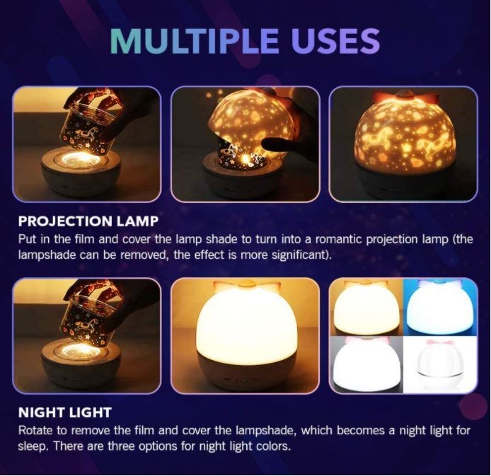 Projector Light, Rechargeable, 360 Rotation, 12 Scenes, with Music Box