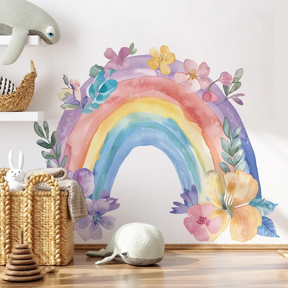 Large Rainbow Pattern Wall Sticker - Self-Adhesive PVC Abstract Fun Art