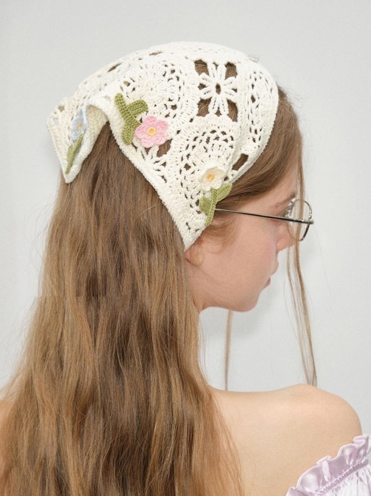 French Style Triangular Binder Retro Headcloth Knitted Headdress Photo