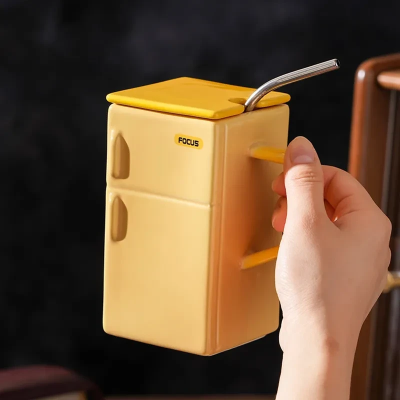 Creative Retro Refrigerator Lid Straw Ceramic Cup Kitchen Gadgets