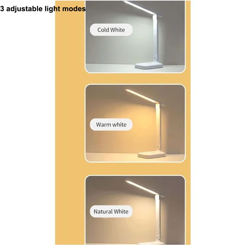 Folding Table Lamp - Eye Protection, 3 Color Dimmable Touch LED Lamp, 360 Flexible Desk Light, Bedside Reading Lamp, USB Rechargeable