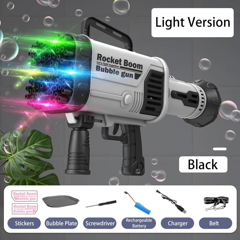 64-Hole Gatling Bubble Machine - Electric Automatic Flashing Bubble Toy for Kids