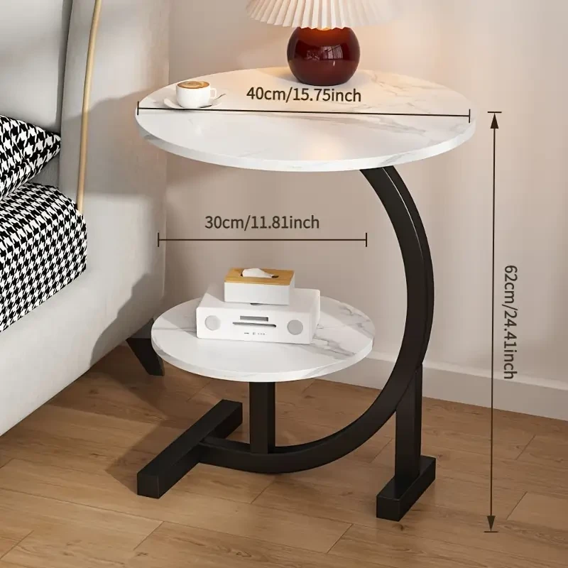 1pc Modern Minimalist Circular Bedside Table  Sleek Stainless Steel Frame with Marble Top for Home & Sofa Living