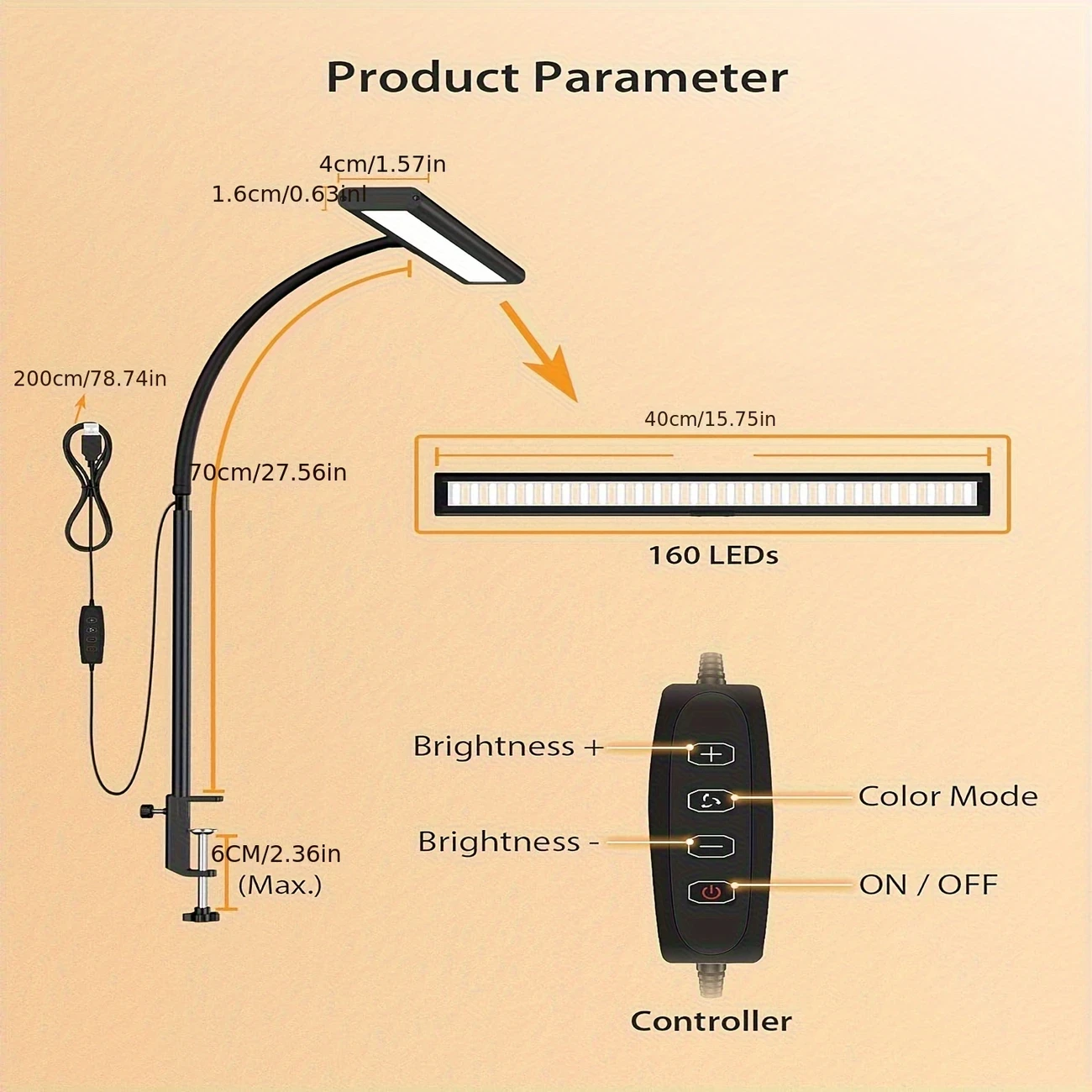 iFalarila Dimmable 160 LED Clip-On Desk Lamp