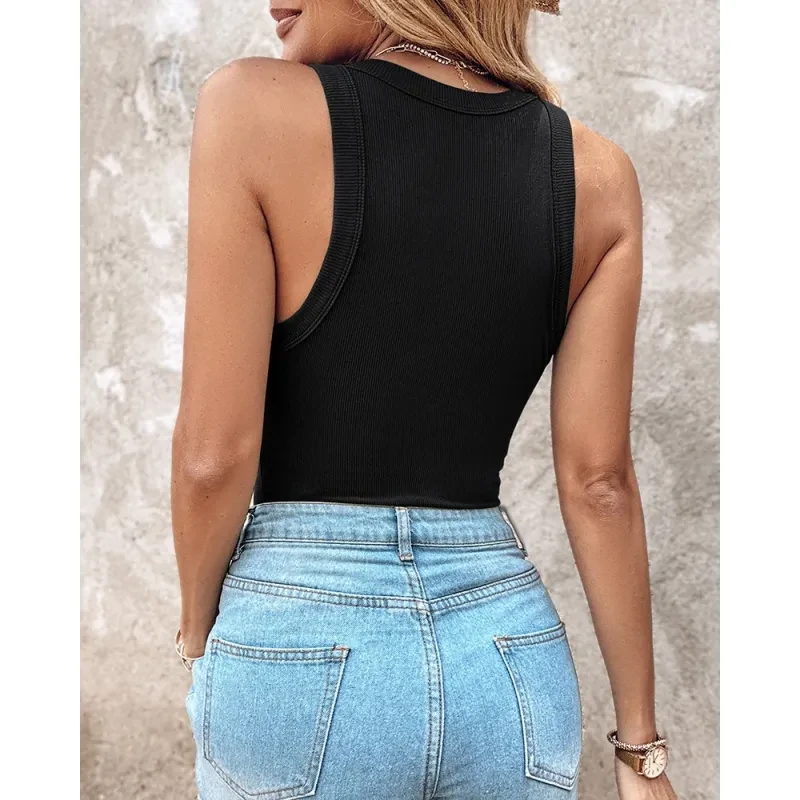 Round Neck Vest With Bra Summer Solid Color Bottom Sleeveless Top Womens Clothing