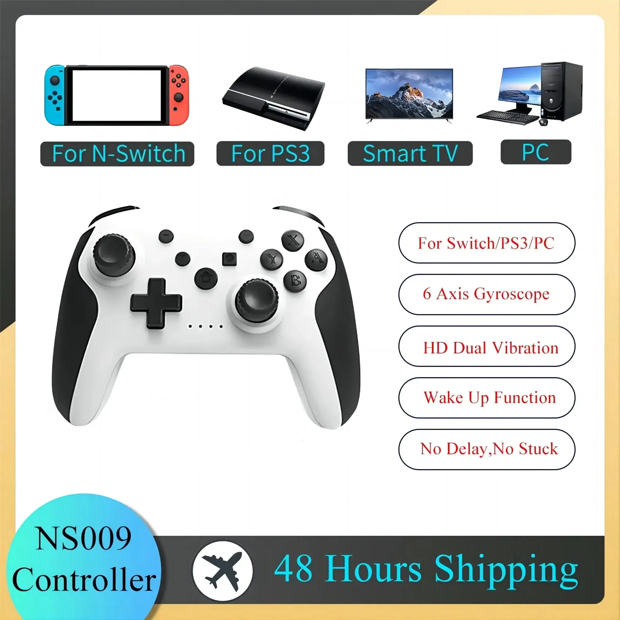 Color: WHITE - GAMINJA NS009 Bluetooth Game Controller Wireless Gamepad For Nintendo Switch Console PS3 PC Windows 7 10 Dual Vibration Joystick