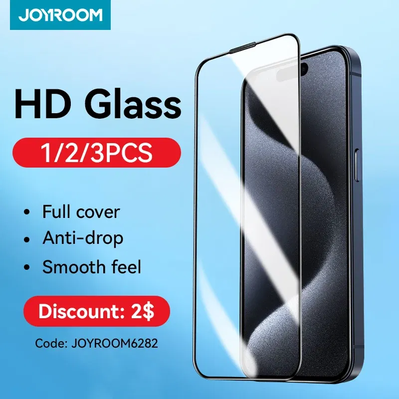 Bundle: 2 pieces, Material: pet - Joyroom 1/2/3pcs HD Glass Screen Protector for iPhone 15 14 13 12 11 Pro Max Full Screen Tempered Glass Protection for iPhone 15