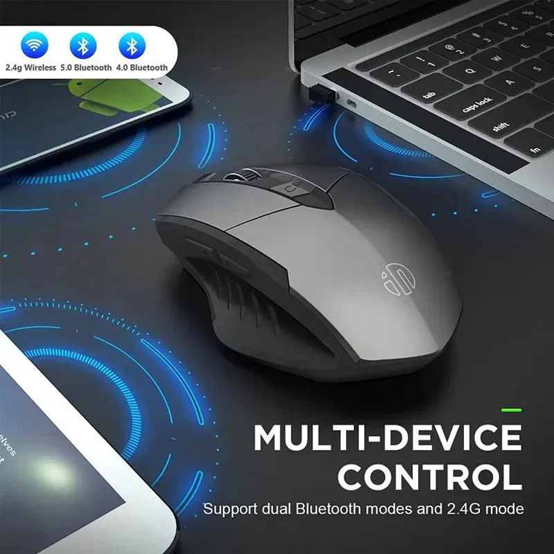 Color: Gold - Inphic Rechargeable Wireless Mouse Ergonomic Bluetooth 5.0 2.4G Mice Office Mute Mouse For MacBook Tablet Laptops Computer PC