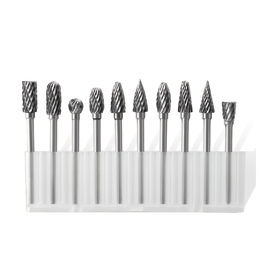 10pcs Double Cut Tungsten Carbide Grinding Bits Set  Carbide Deburring Tungsten Steel Grinding Bits  Compatible with Rotary Tools