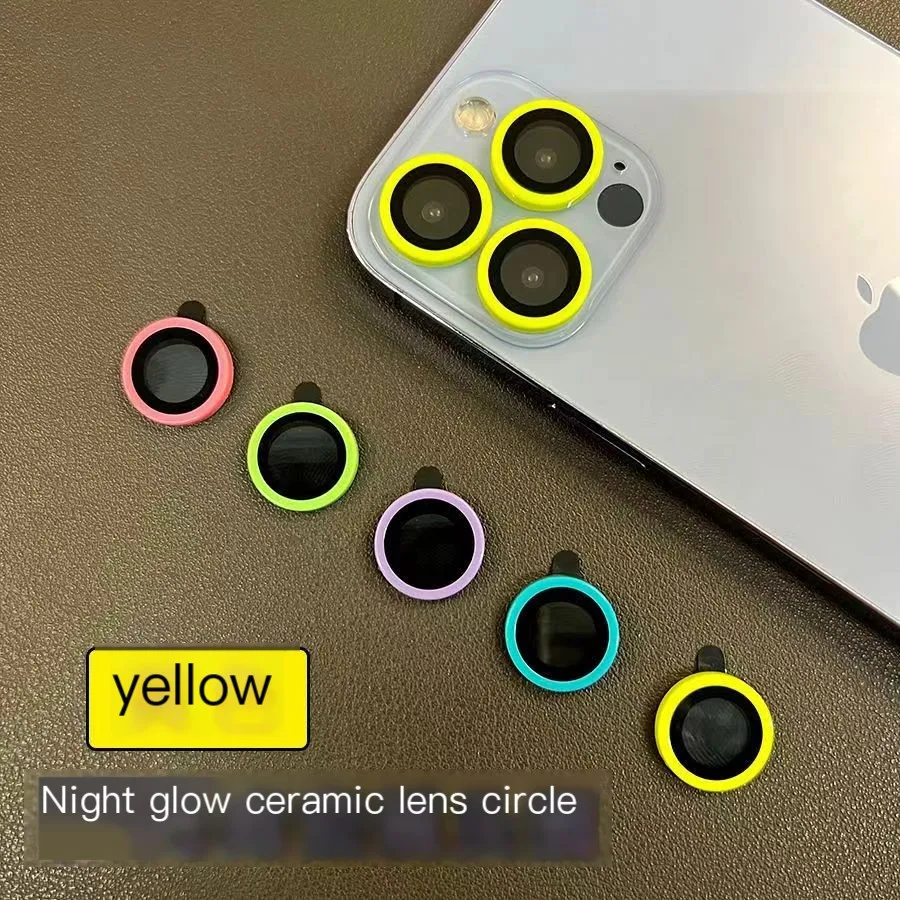 Color: Gold, Bundle: Bundle11, Material: Tempered Glass, Ships From: CHINA - For iPhone 15 14 13 12 Pro Max 12 11 mini Luminous Camera Protector Ceramic Lens Ring Tempered Glass Back lens Cap Cover