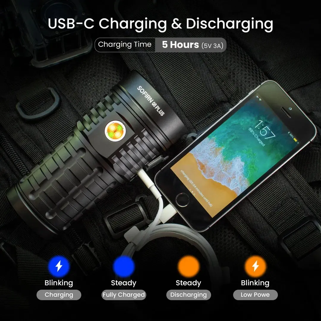 Emitting Color: changeable, Size: M, Ships From: Russian Federation - Sofirn Q8 Plus Super Powerful LED Flashlight 16000lm USB C Rechargeable 21700 Anduril 2.0 Torch XHP50B Reverse Charging