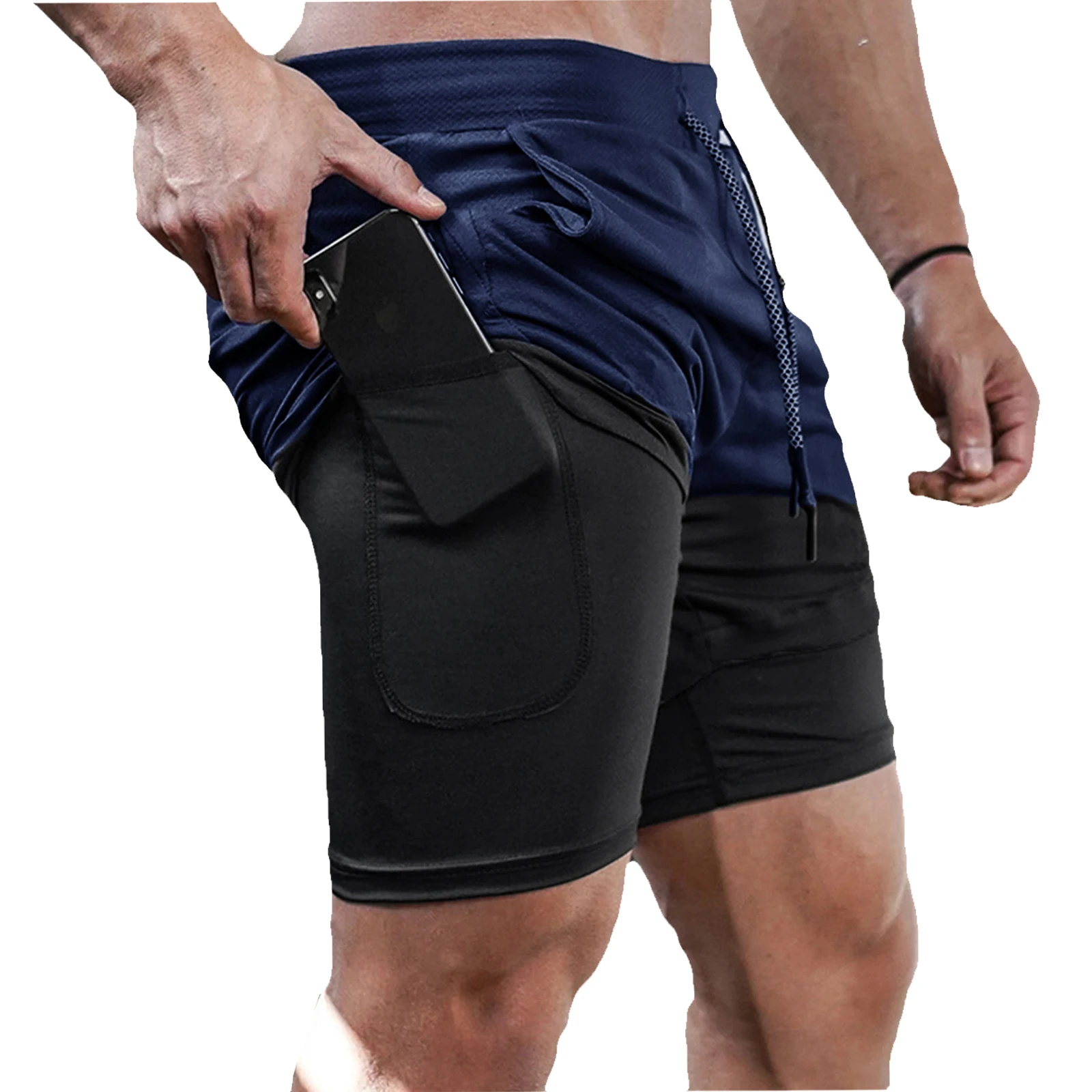 Color: GRAY, Size: XL - Men's Double Layer Fitness Shorts Drawstring Mesh Lining Elastic Waist Breathable Quick Dry to Beach Pool Summer Male