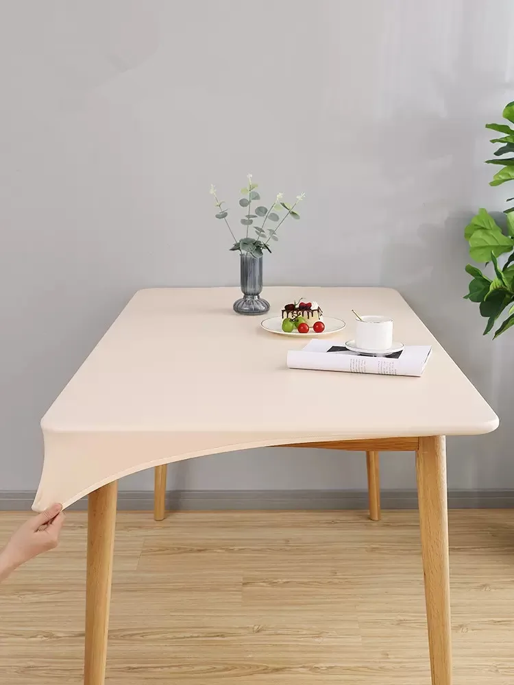 Color: Light Grey, Specification: 70*70cm - Solid color PU leather table cover fixable elastic tablecloth waterproof round square Table cloth custom table protector