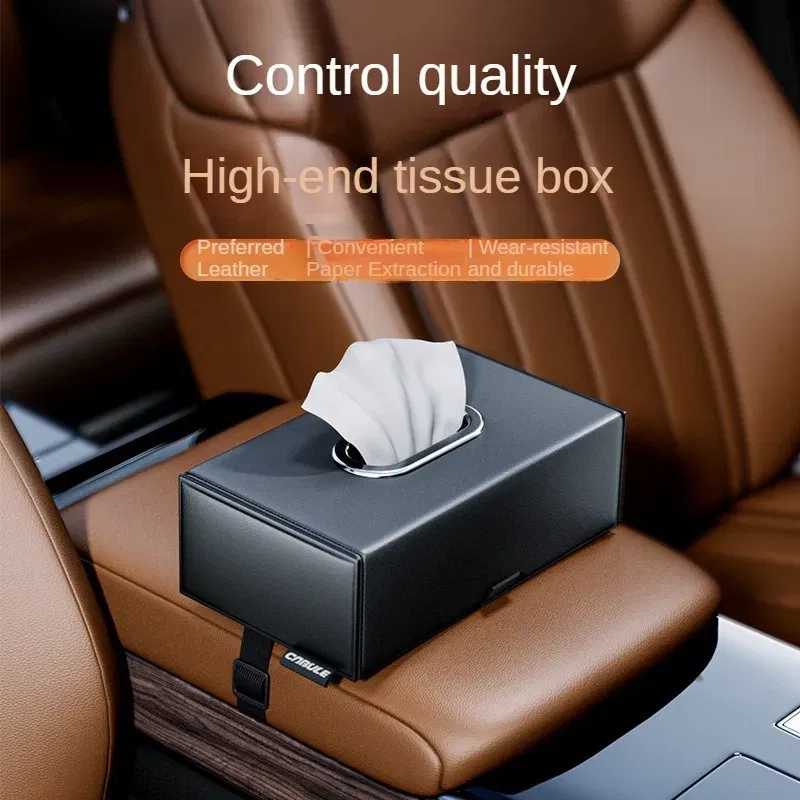Color Name: Brown - 1pc PU Leather Car Tissue Box - Elegant Stitching, Durable Armrest Organizer, Compact Design, Efficient Space Use