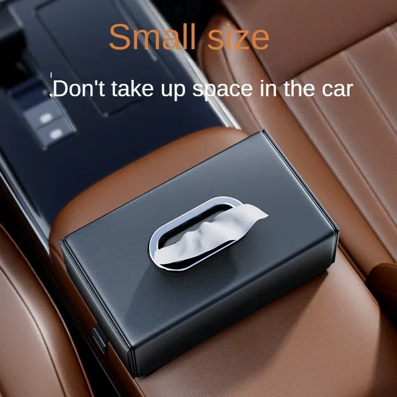 Color Name: Brown - 1pc PU Leather Car Tissue Box - Elegant Stitching, Durable Armrest Organizer, Compact Design, Efficient Space Use