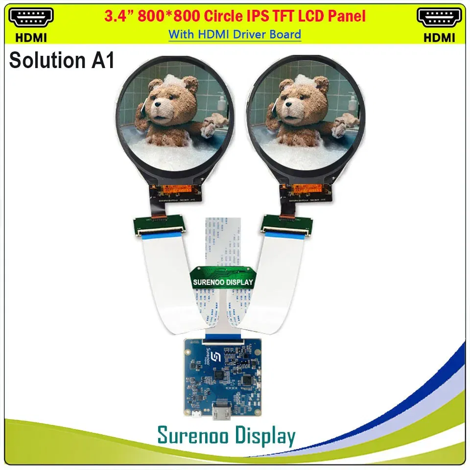 Color: Blue - 3.4" Inch HDMI-Compatible 800*800 Double Dual Round Circle Circular IPS TFT LCD Module Screen Display Panel LCM TM034XVZP01