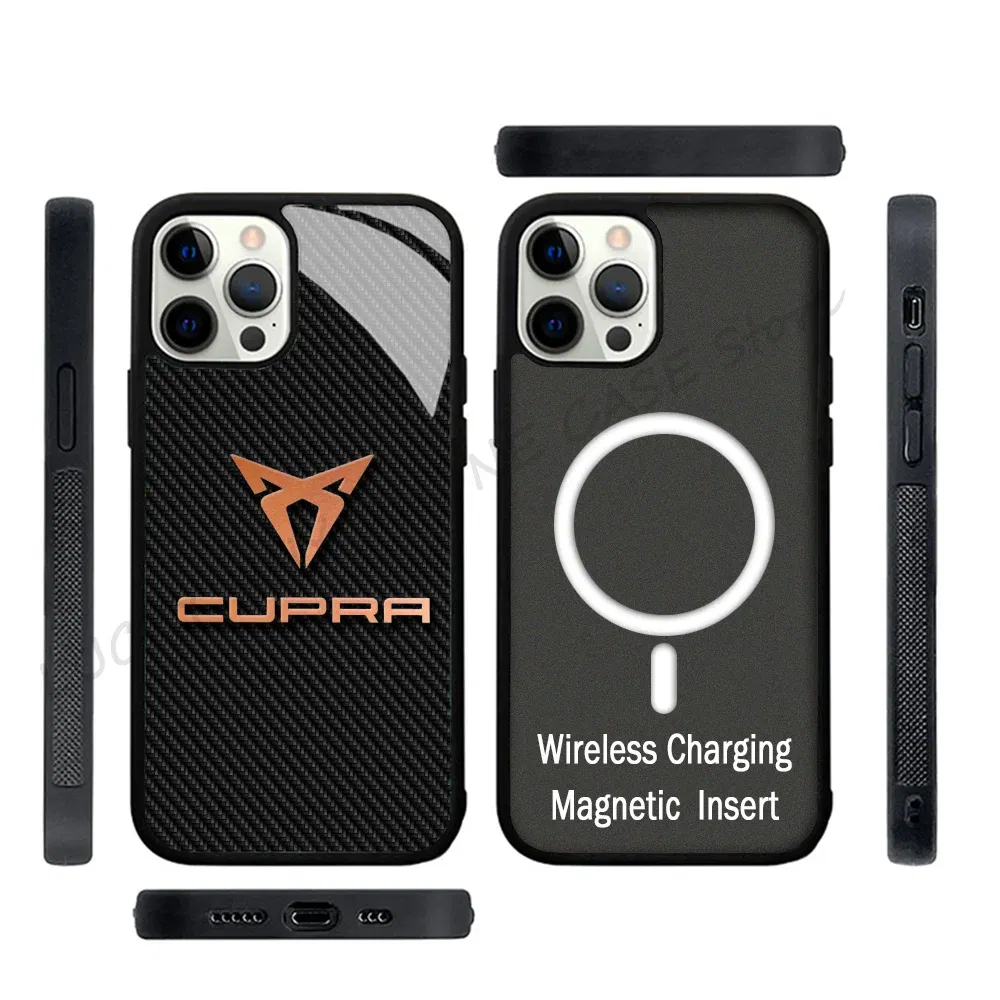 Color: Beige, Material: Microfiber - Cool Phone Case Phone Case Strong Magnetic Cupra Racing for IPhone 15 14 13 Pro Max 11 12 Mini for Magsafe