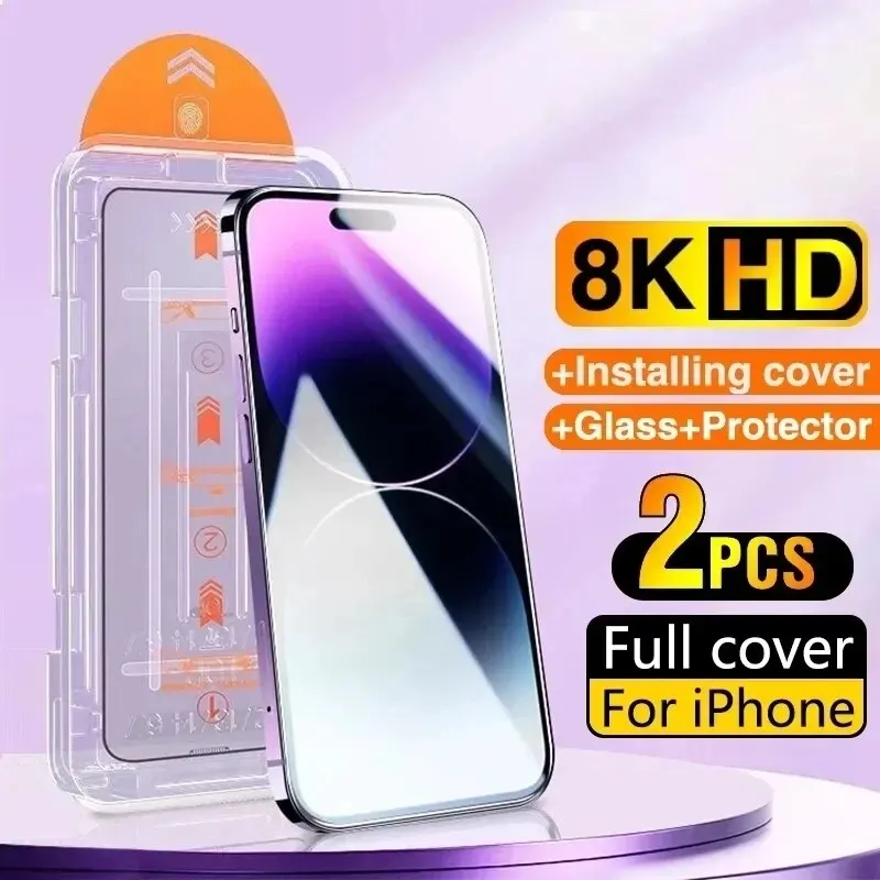 Bundle: Bundle9, Material: High Definition - 2pcs New 8K Oleophobic Coating Dust Free Installation Screen Protector For iPhone 15 13 11 12 14 Pro Max Mini 15 Plus Mini Glass