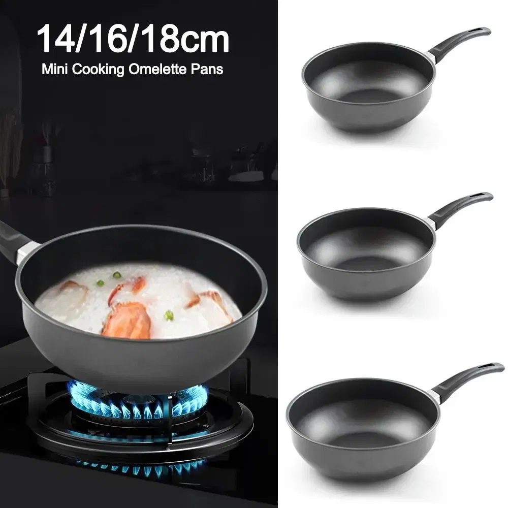 Color: Yellow - Frying Pan Mini Cooking Omelette Pans Non-stick Iron Pancake Egg Fryer With Long Handle Kitchen Gadgets