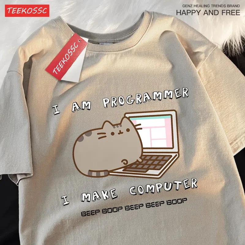 Color: Gold, Size: XL - I Am Programmer I Make Computer Mens T Shirts Summer Cotton T-Shirt Oversized Loose Short Sleeve Crewneck Tee Clothes Fashion