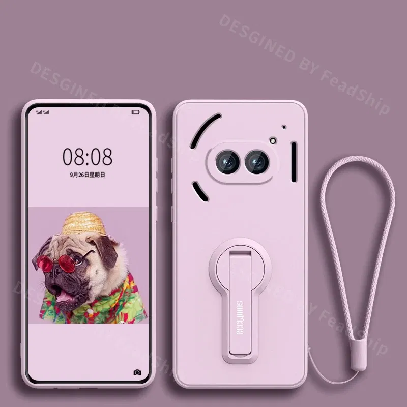 Color: BRIGHT PINK, Material: Aluminum - Liquid Silicone Case For Nothing Phone 2A Plus 3A Soft Cover Shockproof Protective Phone Case with Holder Screen Film