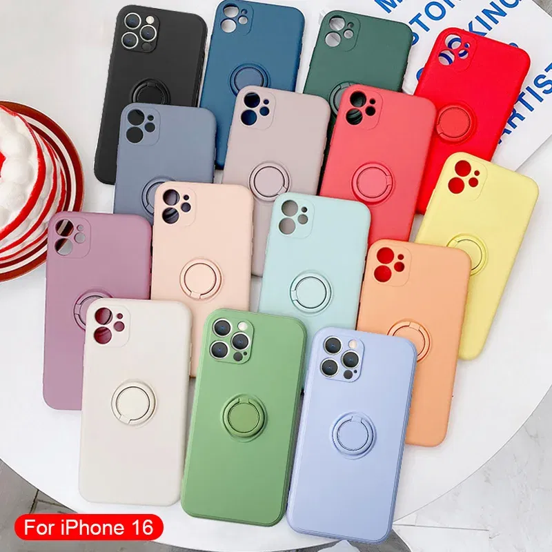 Color: Brown, Compatible-Phone Models: For iPhone 16 Pro Max, Ships From: CN - With Ring Holder Shockproof Case For IPhone 16 15 14 13 12 11 Pro Max Silicone TPU Soft Back Cover