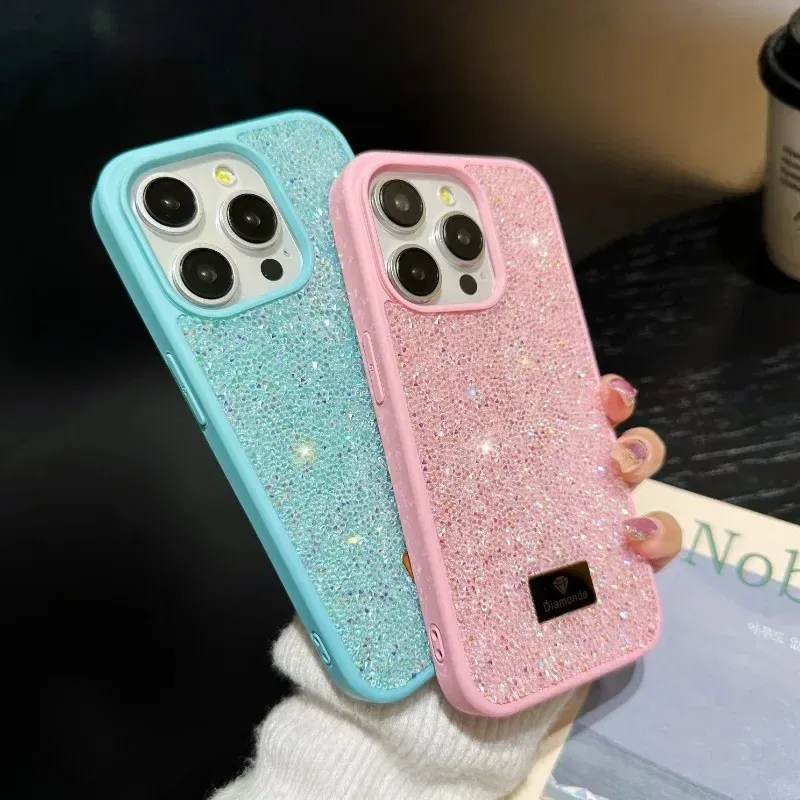 Material: Neoprene, Color: Blue - Luxury INS Dazzling Full Covered Zircon Macaroon Color Phone Case for iPhone 16 15 14 11 12 13 Pro Max Plus Back Cover