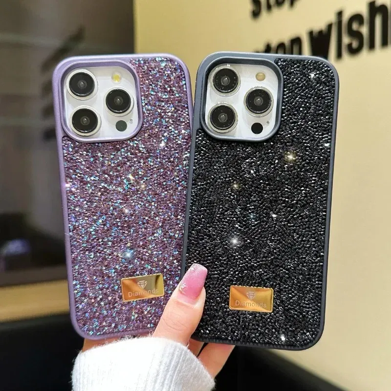 Material: Neoprene, Color: Blue - Luxury INS Dazzling Full Covered Zircon Macaroon Color Phone Case for iPhone 16 15 14 11 12 13 Pro Max Plus Back Cover