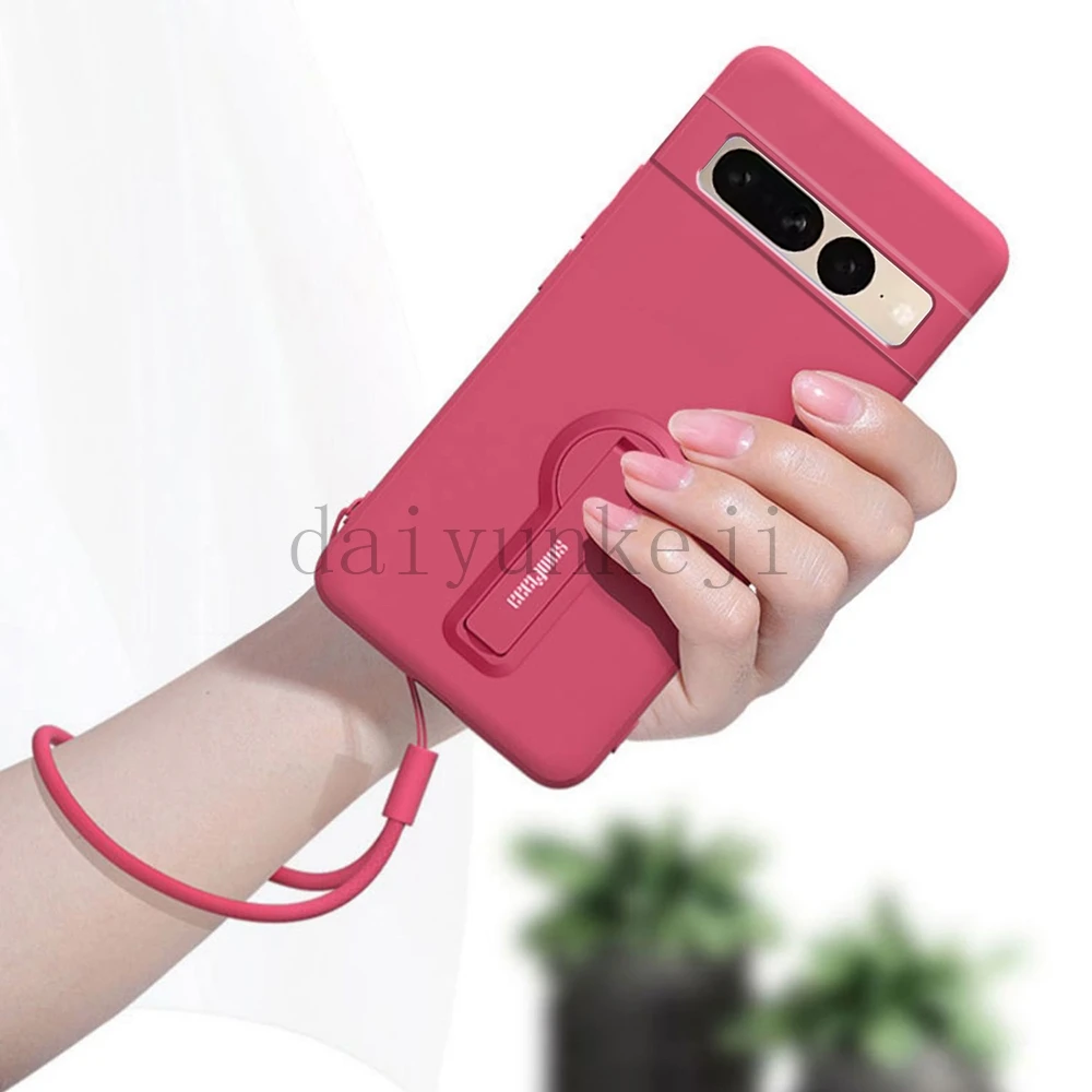 Color: SKY BLUE, Material: PP - Phone Case For Google Pixel 7 8 6 5 9 Pro XL Pixel 7A 6A 5A 8A 9A Soft Cover Silicone Case with Holder Stand Bracket Lanyard