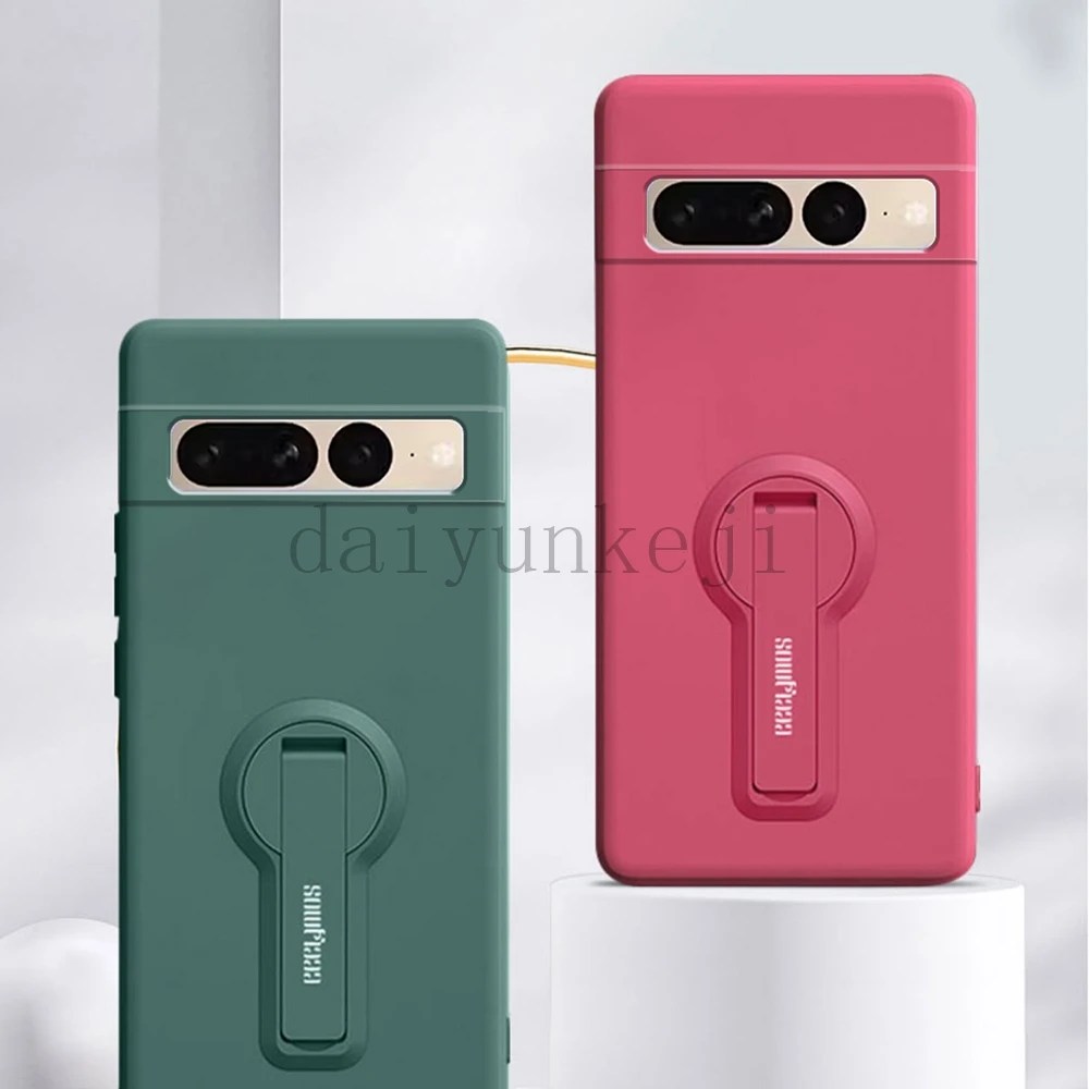 Color: SKY BLUE, Material: PP - Phone Case For Google Pixel 7 8 6 5 9 Pro XL Pixel 7A 6A 5A 8A 9A Soft Cover Silicone Case with Holder Stand Bracket Lanyard