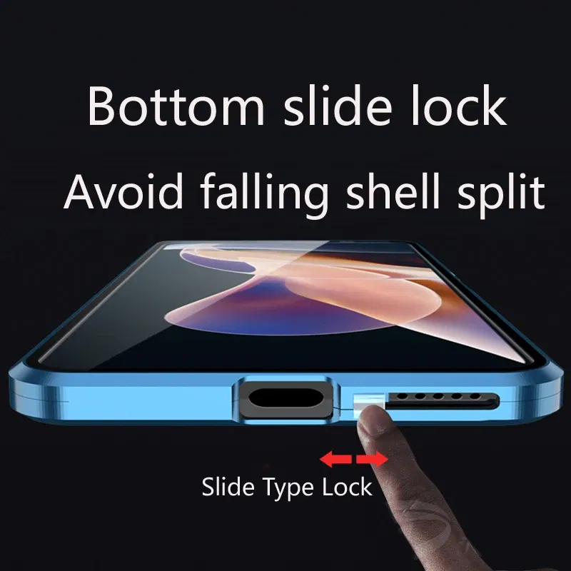 Color: PURPLE, Bundle: Case & Screen Protector, Material: CANVAS - Full Protection Case Metal Magnetic Double Sided Glass Snap Lock Case For XiaoMi Redmi Note 13 Pro Plus 5G Bumper Phone Cover