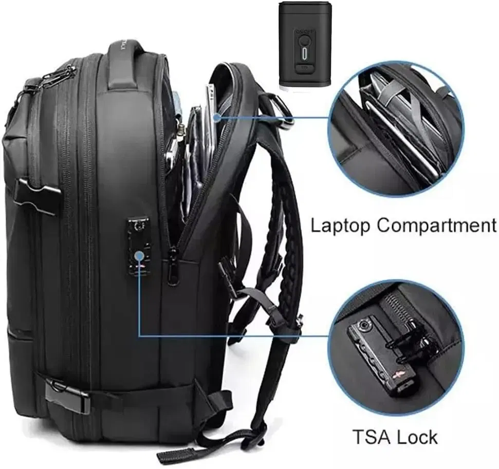 Color: Dark Grey - Airback Vacuum Compression Backpack with Vacuum Pump 60L Expandable Travel Backpack for Men Women Airline Approved Business Bag