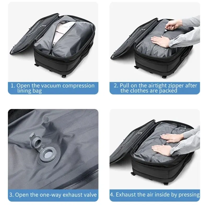 Color: Dark Grey - Airback Vacuum Compression Backpack with Vacuum Pump 60L Expandable Travel Backpack for Men Women Airline Approved Business Bag