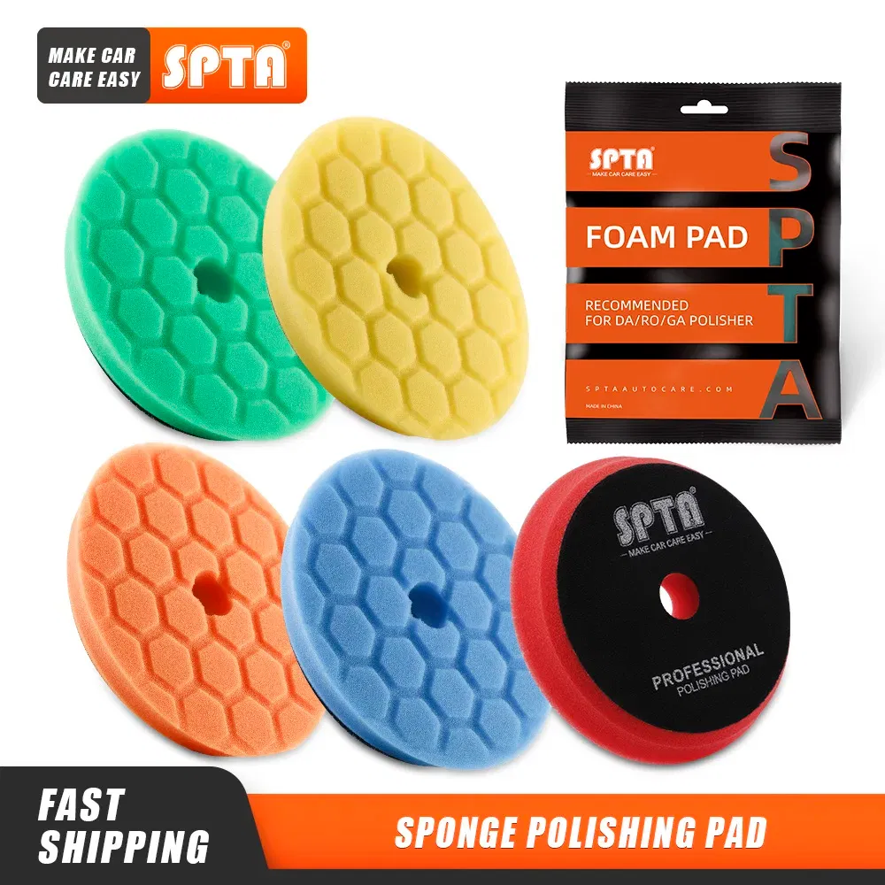 Color: Gold, Material: Sponge, Ships From: CN - (Bulk Sales) SPTA 3"(80mm)/5"(125mm)/6"(150mm) Hex-Logic Car Sponge Polishing Buffing Pads For DA/RO/GA Auto Buffer Polisher