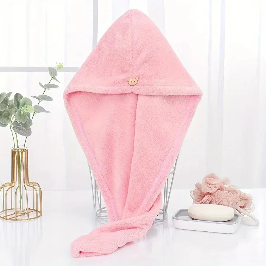 Color: Pink - Double-Layered Ultra-Absorbent Microfiber Hair Towel Quick-Dry Design for Shower Gym & Spa Use