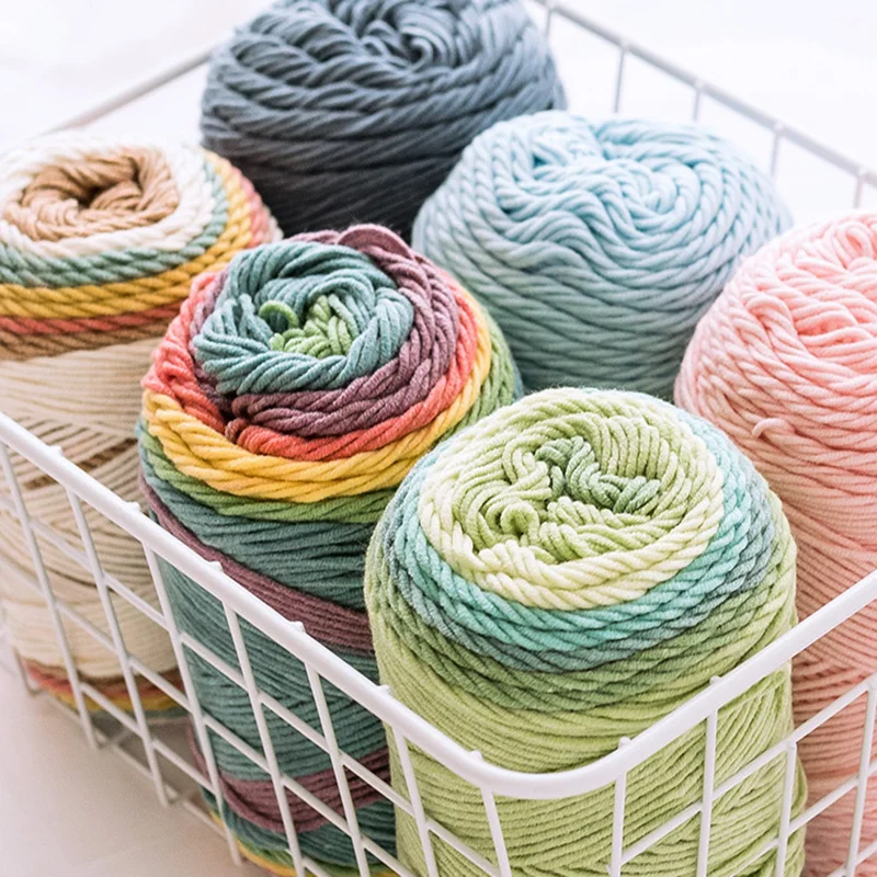 Color: Army Green - (1pc)5-strand Milk Cotton Segment Dyed Rainbow Cotton Hand Woven Wool Scarf Pillow Blanket Material Wool